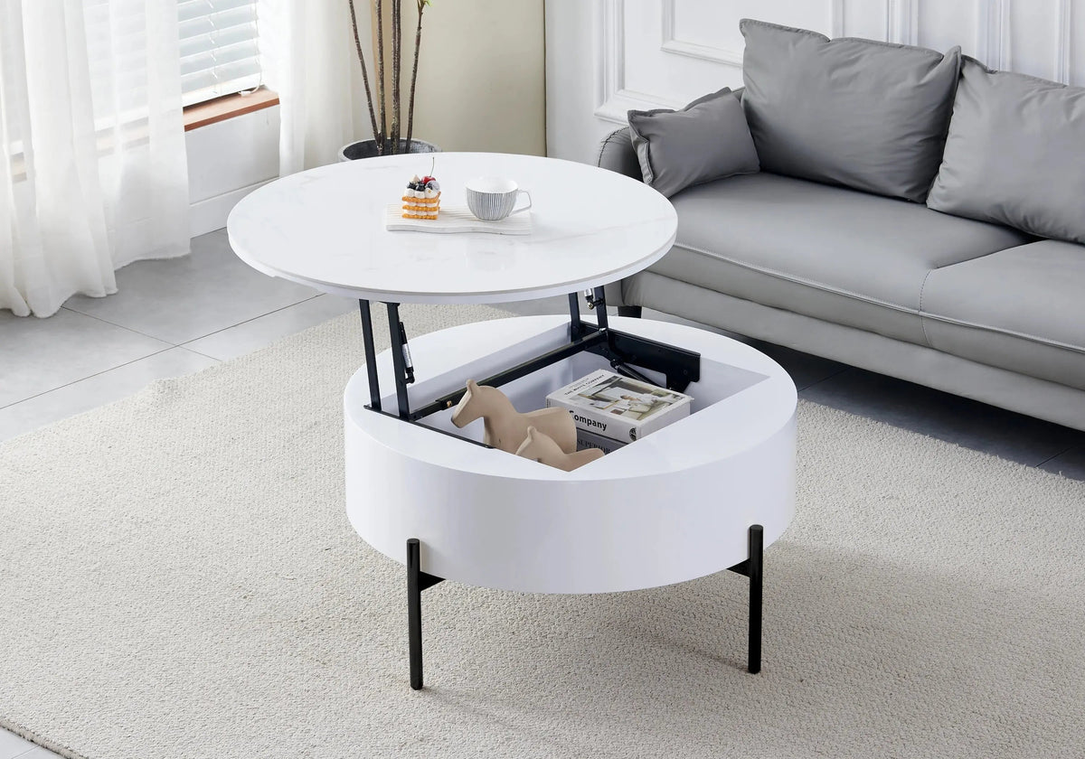 Table basse ronde noire céramique marbre blanc | Kyro