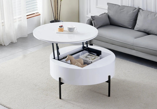 Table basse ronde noire céramique marbre blanc | Kyro