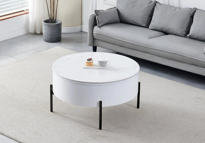 Table basse ronde noire céramique marbre blanc | Kyro
