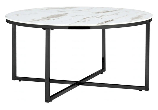 Table basse ronde noire et plateau marbre blanc | Zyra
