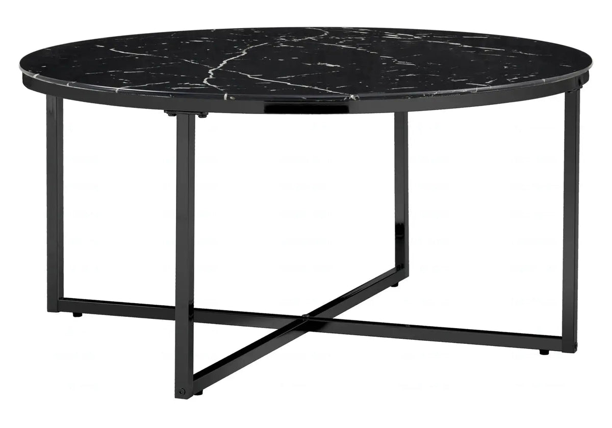 Table basse ronde noire style marbre pour salon | Zyra