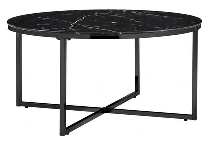 Table basse ronde noire style marbre pour salon | Zyra