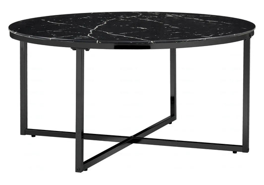 Table basse ronde noire style marbre pour salon | Zyra