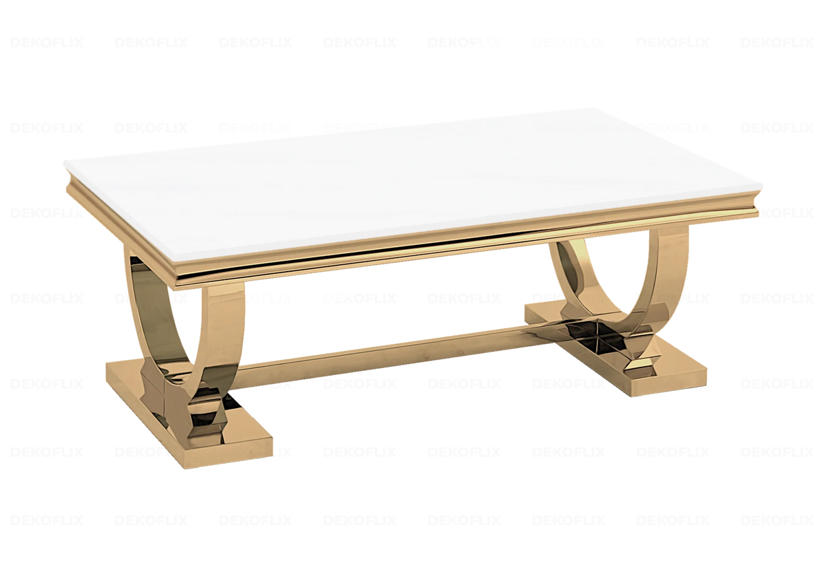 Table basse design verre blanc et acier doré | Zyra