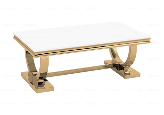 Table basse design verre blanc et acier doré | Zyra