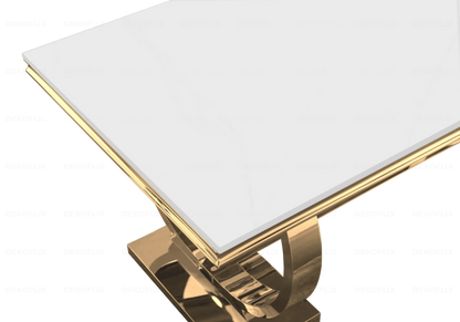 Table basse design verre blanc et acier doré | Zyra