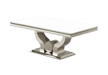 Table basse moderne verre blanc et acier argenté | Juno