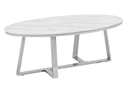 Table basse design verre effet marbre blanc | Vesper