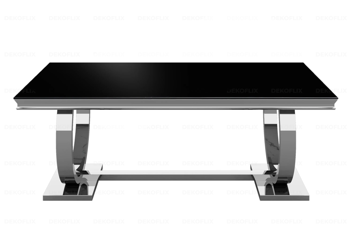 Table basse moderne verre noir et métal argenté | Zyra