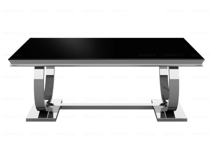 Table basse moderne verre noir et métal argenté | Zyra