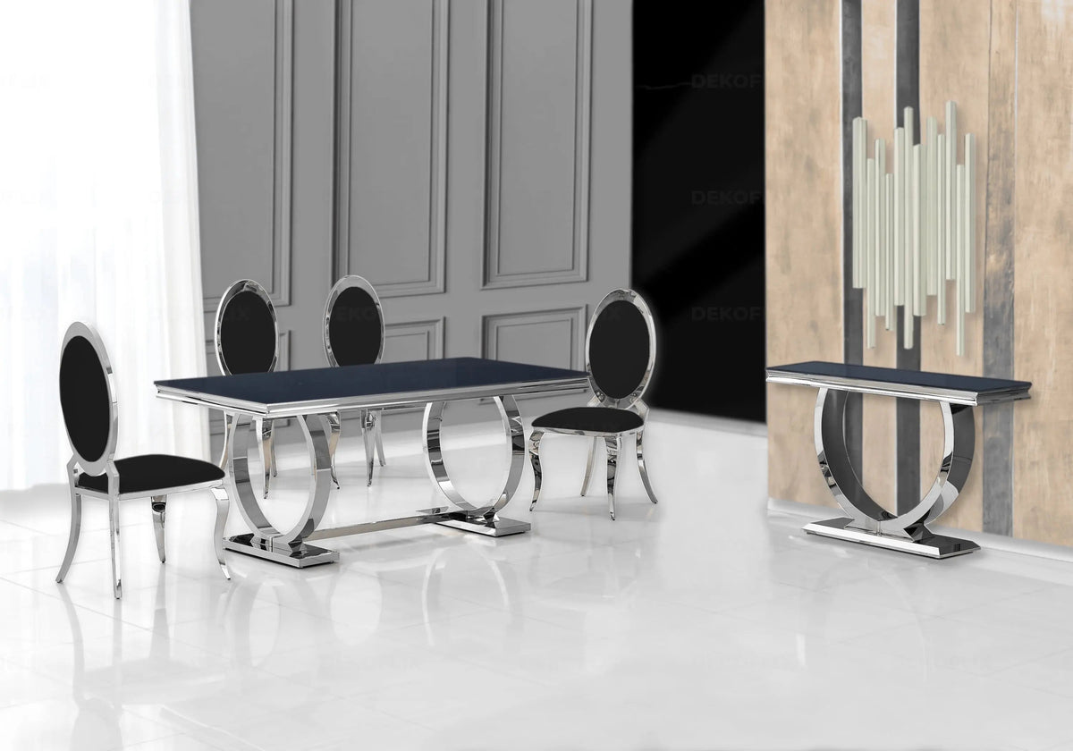 Table basse moderne verre noir et métal argenté | Zyra