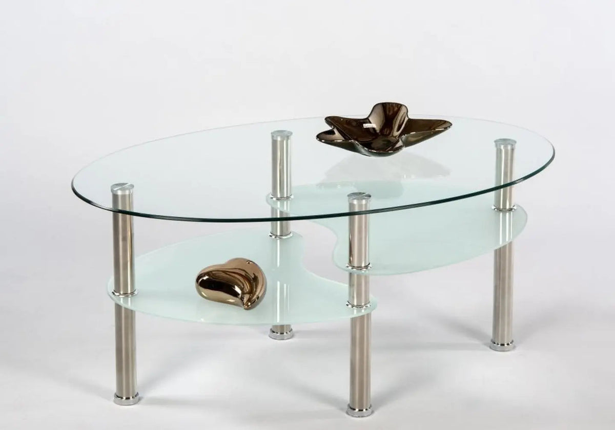 Table basse ovale verre trempé 3 plateaux | Lyra
