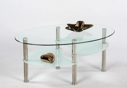 Table basse ovale verre trempé 3 plateaux | Lyra