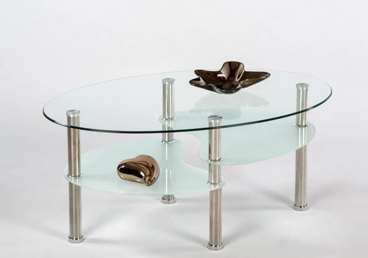 Table basse ovale verre trempé 3 plateaux | Lyra
