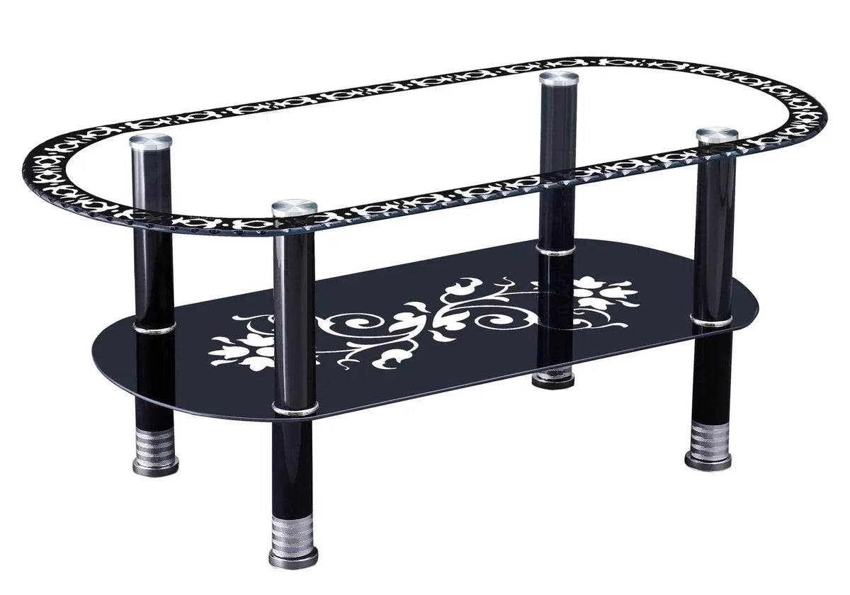 Table basse double plateau verre trempé noir | Nixo