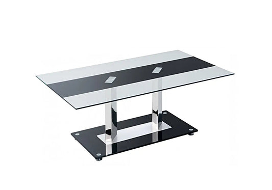 Table basse design verre trempé noir et chromé | Niva
