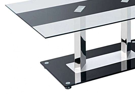 Table basse design verre trempé noir et chromé | Niva