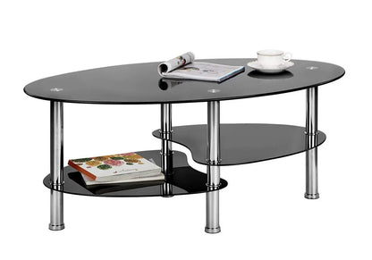Table basse ovale 3 plateaux verre trempé noir | Lyra
