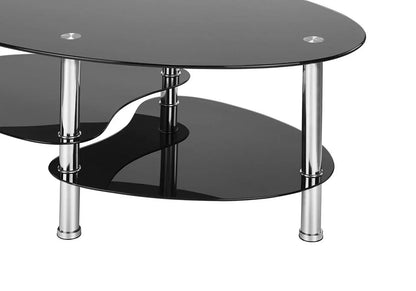 Table basse ovale 3 plateaux verre trempé noir | Lyra
