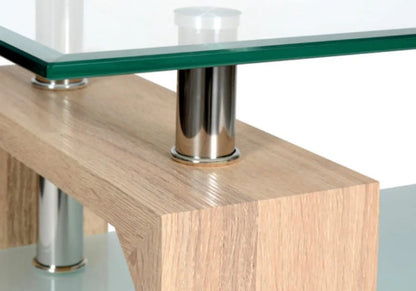 Table à manger chêne et verre avec 6 chaises noires | Elora