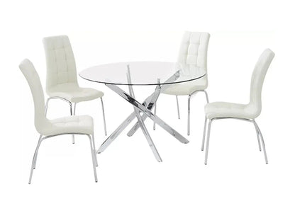 Ensemble table ronde chromée et 6 chaises blanches | Mona