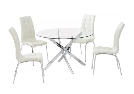 Ensemble table ronde chromée et 6 chaises blanches | Mona