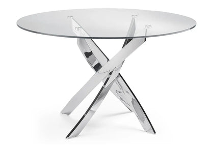 Table à manger ronde chromée et 6 chaises noires | Mona