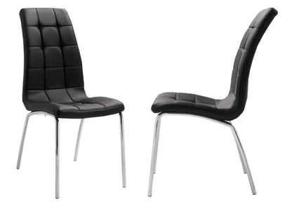 Table à manger ronde chromée et 6 chaises noires | Mona