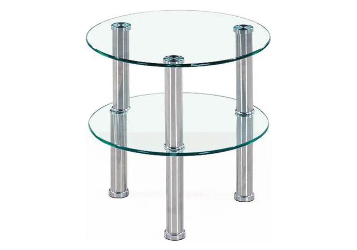 Table d'appoint verre trempé et aluminium chromé | Zane