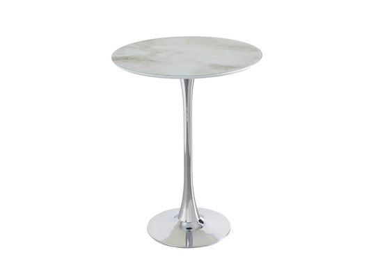 Table de bar ronde marbre blanc et pied chrome | Zyra