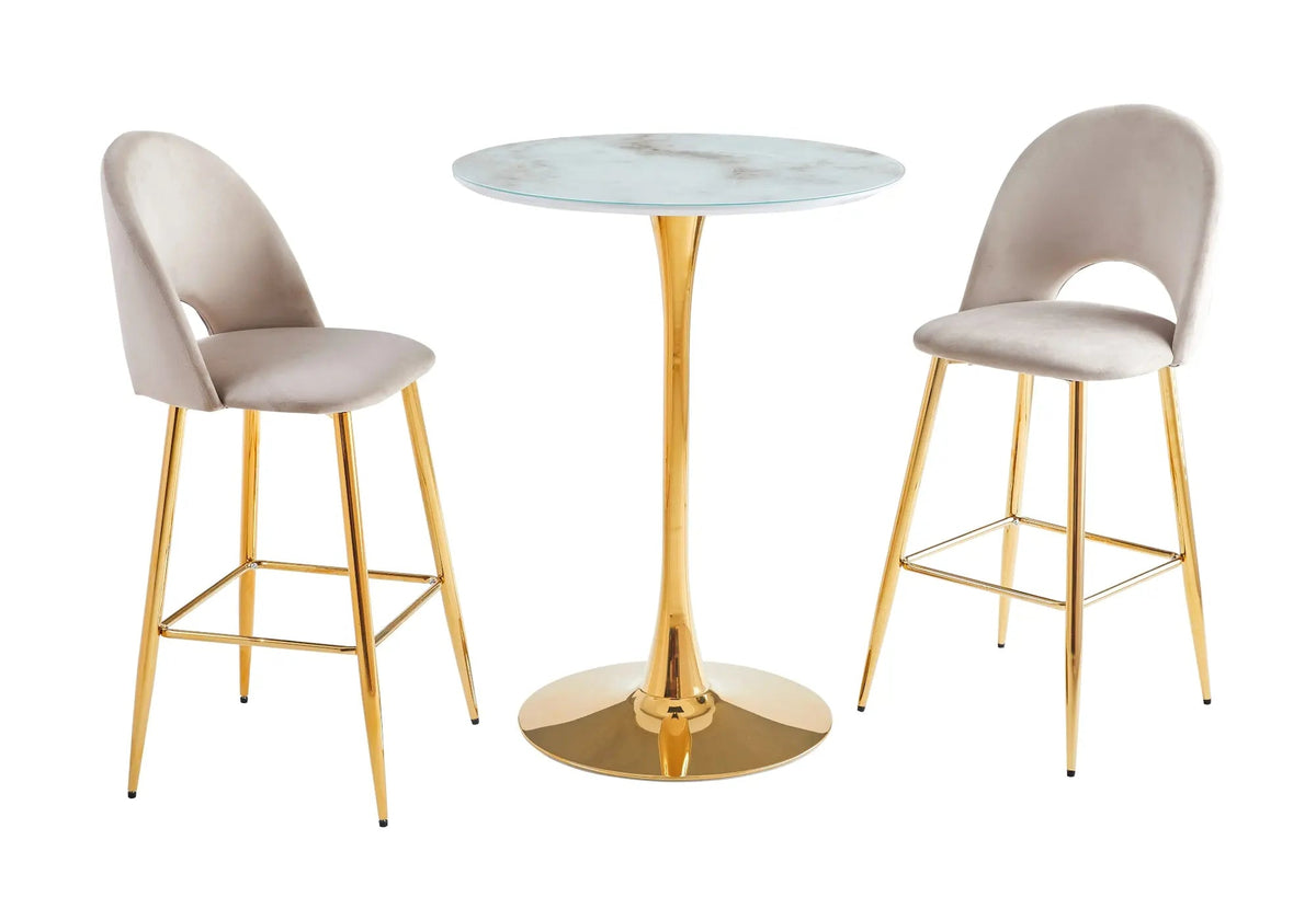 Table de bar ronde compacte marbre blanc et doré | Zyra