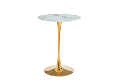 Table de bar ronde compacte marbre blanc et doré | Zyra