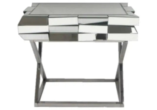 Table de chevet en miroir avec pied chromé | Caelis