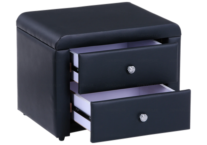 Table de chevet simili noir avec 2 tiroirs | Cora