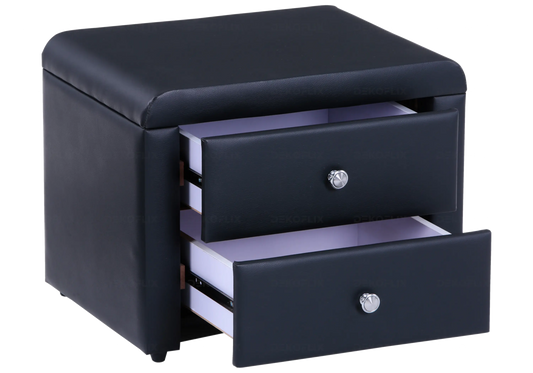 Table de chevet simili noir avec 2 tiroirs | Cora