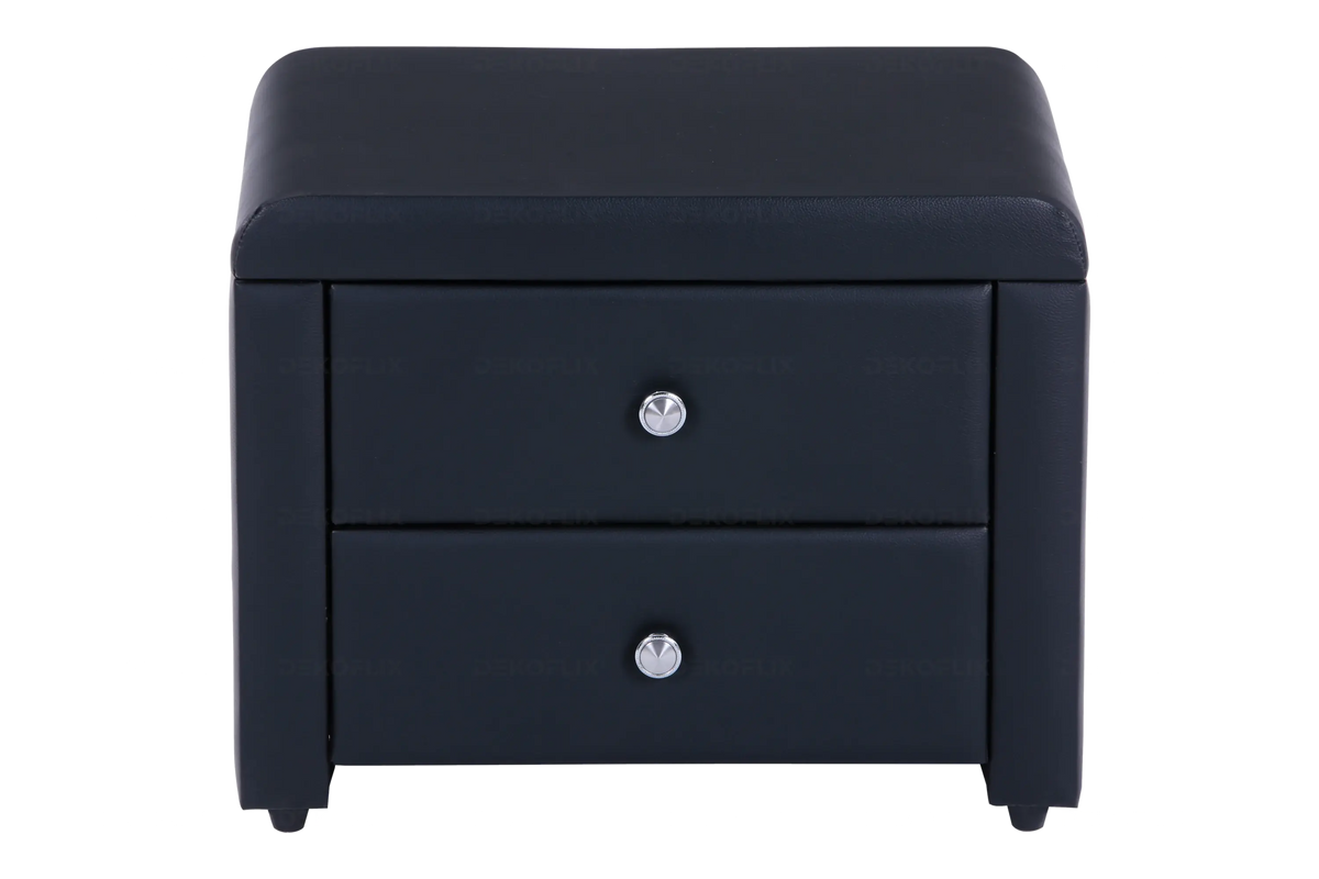Table de chevet simili noir avec 2 tiroirs | Cora