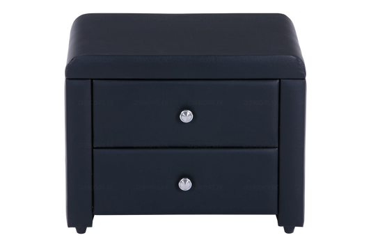 Table de chevet simili noir avec 2 tiroirs | Cora