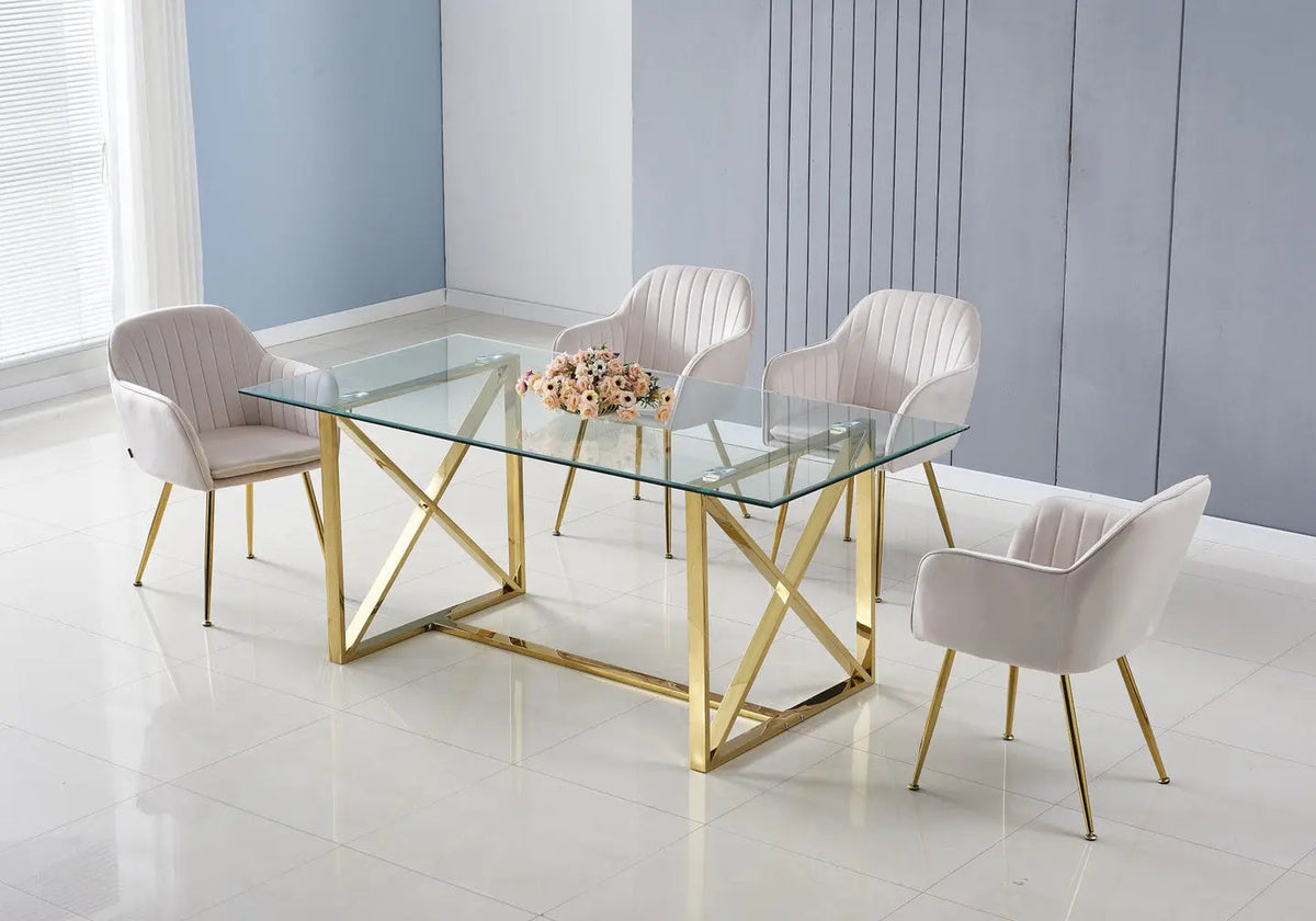 Ensemble table à manger verre et chaises beiges | Nuvik
