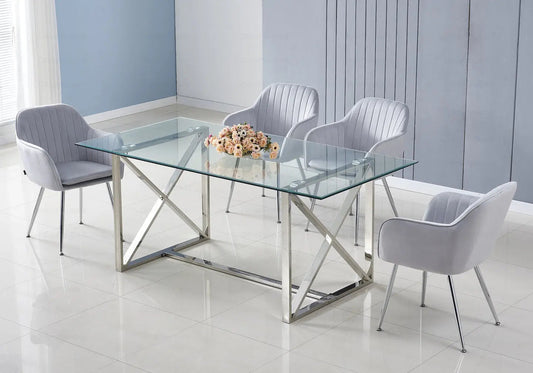 Table verre et chaises grises de salle à manger | Nuvik