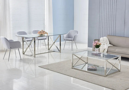 Table verre et chaises grises de salle à manger | Nuvik