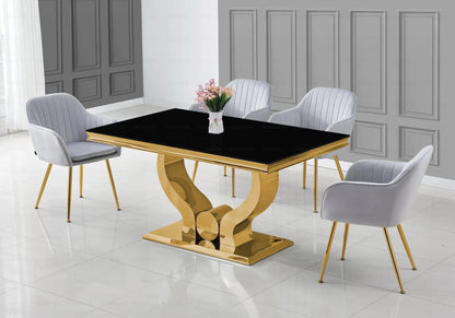 Ensemble table verre noir et chaises dorées | Juno