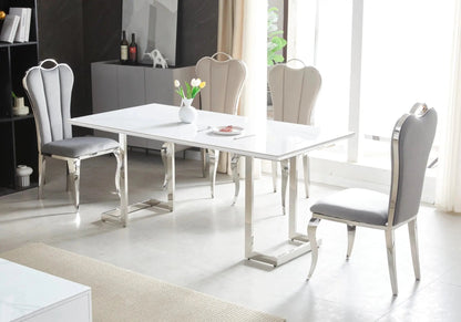 Ensemble table céramique marbre blanc et 4 chaises | Veyra