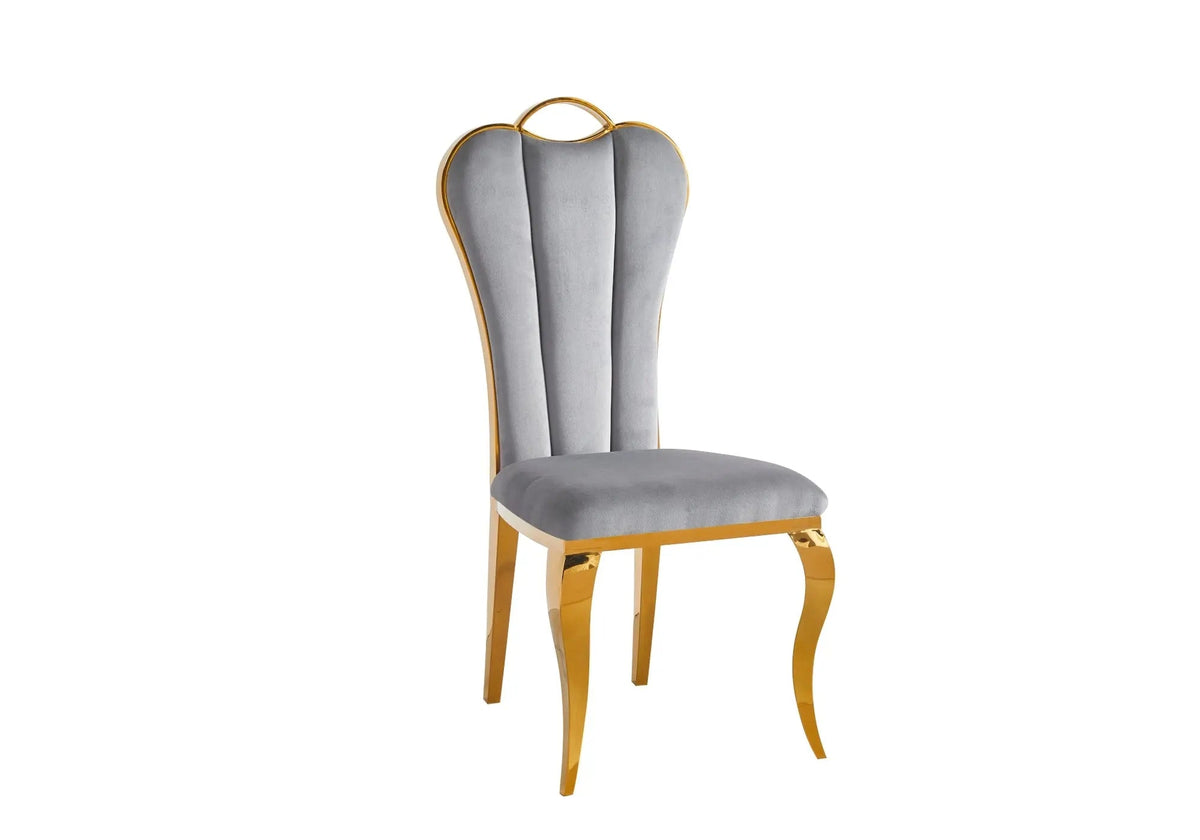 Table céramique marbre blanc et 4 chaises dorées | Veyra