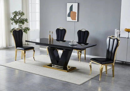 Ensemble table marbre noir et chaises dorées | Kivo