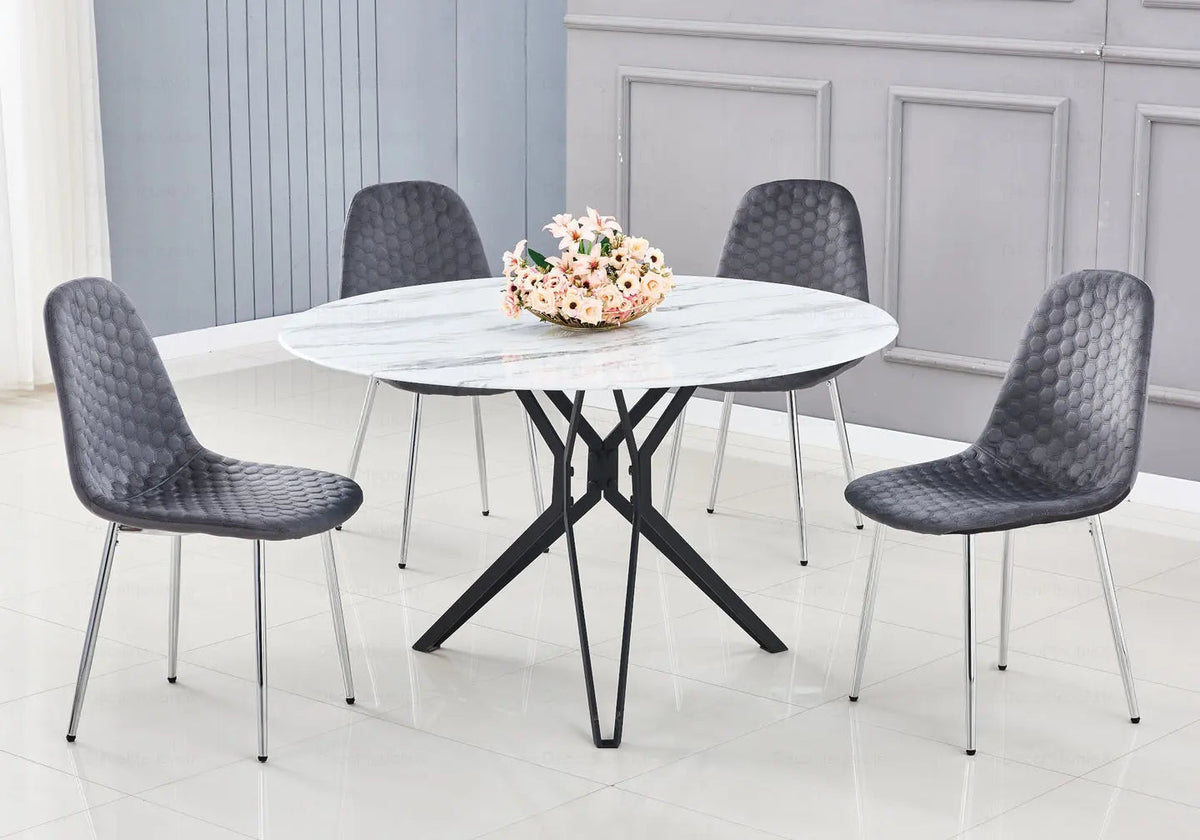 Ensemble table noire et chaises effet marbre blanc | Zelix