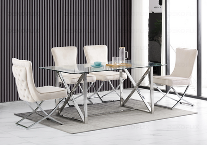 Lot de 2 chaises capitonnées velours écru | Korva