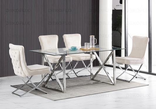 Ensemble table verre et 4 chaises beige | Nexa