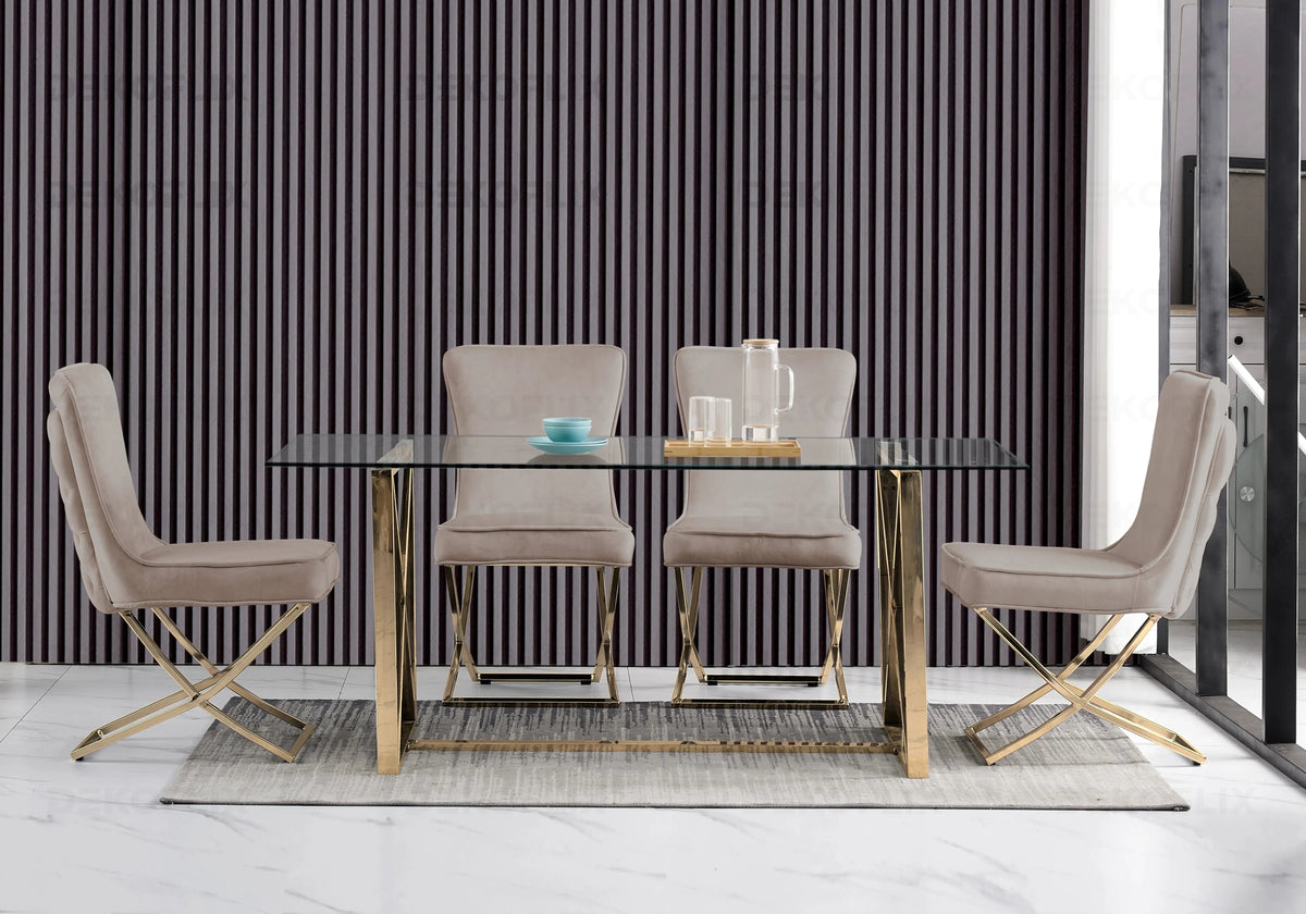 Table verre et 4 chaises taupe doré | Nexa