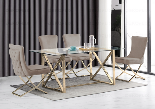 Table verre et 4 chaises taupe doré | Nexa