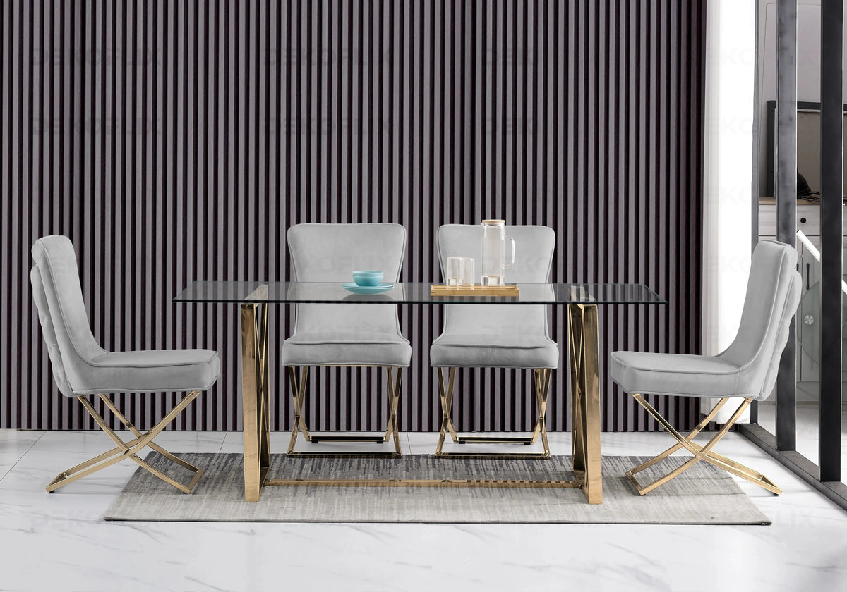 Lot de 2 chaises capitonnées anthracite et doré | Korva